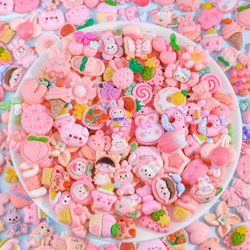 Glitzest 100PCS TINKRSTUFF Pink Slime Charms Cute Flatback Resin Charms for Slime, Random Kawaii Decoden Charm for Embellishments Phone Junk Case Charms Bulk, Hairpins Scrapbooking Crafting & DIY Decoration - Image 4